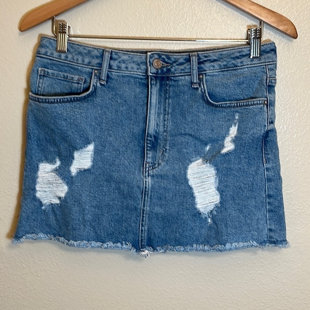 Forever 21 Distressed Mini Jean Skirt